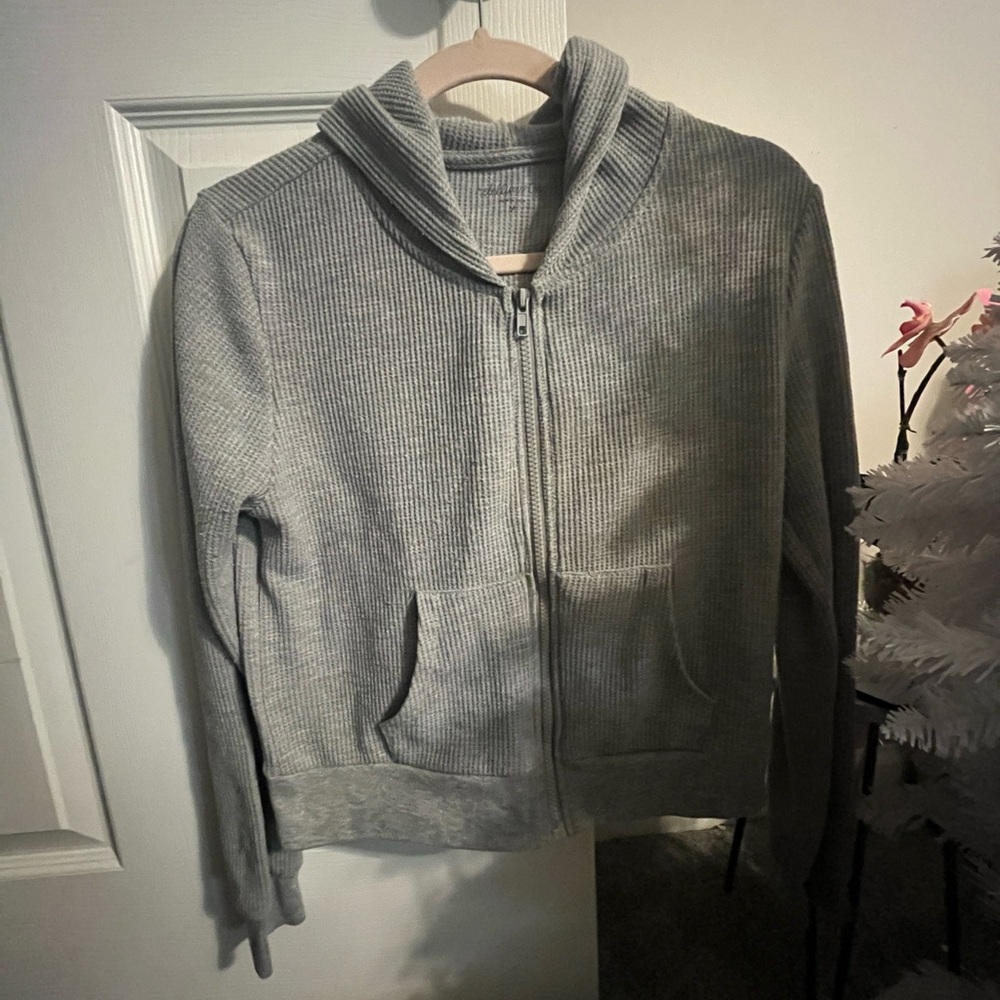 Cropped Hooded Ribbed Zip Jacket